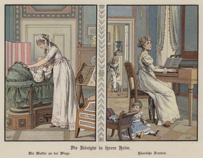 Drottning Louise av Preussen hemma (färg litho) av German School