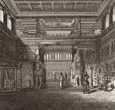 Rekonstruktion av en assyrisk kungs hall. Illustration för Bilder-Atlas (gravyr) av German School