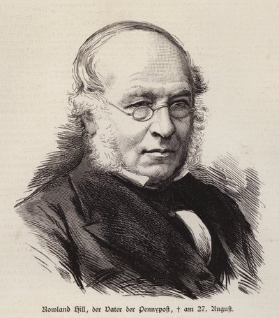 Rowland Hill, brittisk reformator av postverket och uppfinnare av frimärket (gravyr) av German School