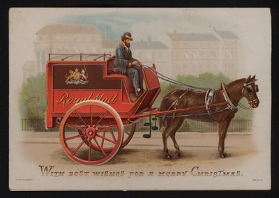 Royal Mail van, julhälsningskort, sent 1800-tal eller tidigt 1900-tal (chromolitho) av German School