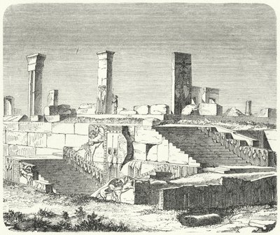 Ruinerna av Xerxes palats i Persepolis (gravyr) av German School