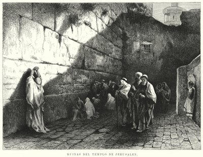 Ruinerna av Jerusalems tempel (litho) av German School