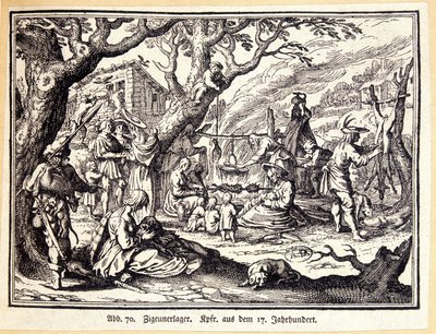 Landsbygdsfolk under medeltiden. Tysk gravyr från 1700-talet. Anonym. Bibl. av Deco Arts. av German School