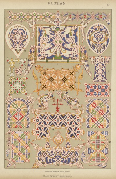 Ryska, manuskript-målning (färg litho) av German School
