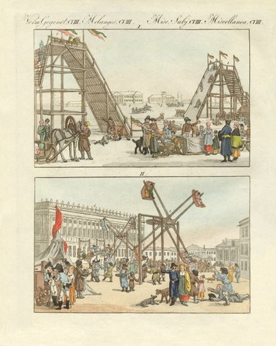 Ryska tivoli nöjen (färgad gravyr) av German School