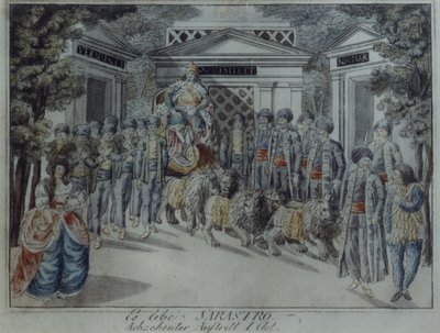 Scen från Trollflöjten av Wolfgang Amadeus Mozart (penna & bläck och wc på papper) av German School