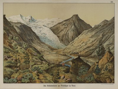Schlatenkees-glaciären på Venediger, Tyrolen, Österrike (färg litho) av German School