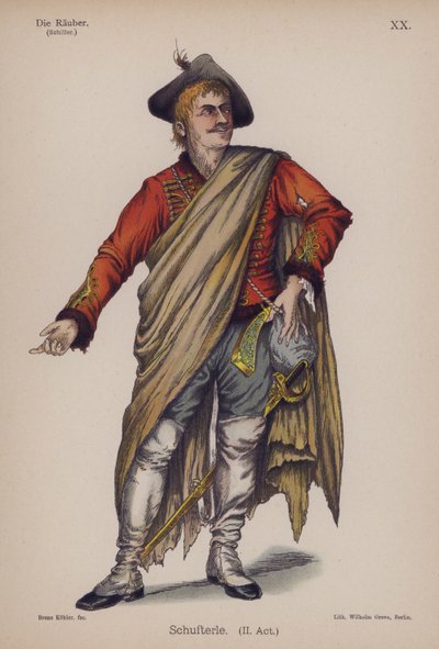 Schufterle, från Die Rauber (Rånarna) av Friedrich Schiller (färg litho) av German School