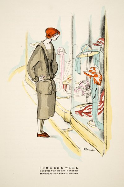 Schwere Wahl, outift av Eugen Mossner, ur Styl, utg.1922 (pochoirtryck) av German School