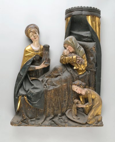 Skulpterad grupp av Jungfrun och barnet och St. Anne (ek) av German School