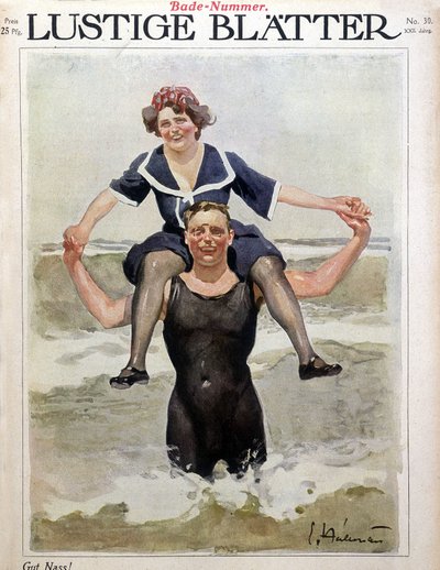 Havsbad: ett par i vågorna - i “” Lustige Bl¿tter””, n.d. av German School