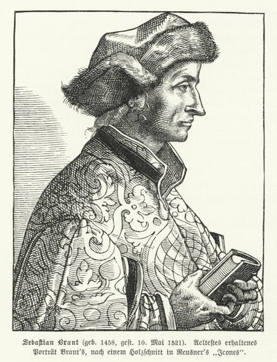 Sebastian Brant, tysk renässanshumanist och satiriker (gravyr) av German School