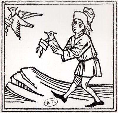 Skickar ett brev med Pigeon Post, 1488 av German School