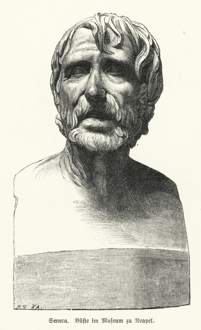 Seneca den yngre, romersk filosof, statsman och dramatiker (litho) av German School