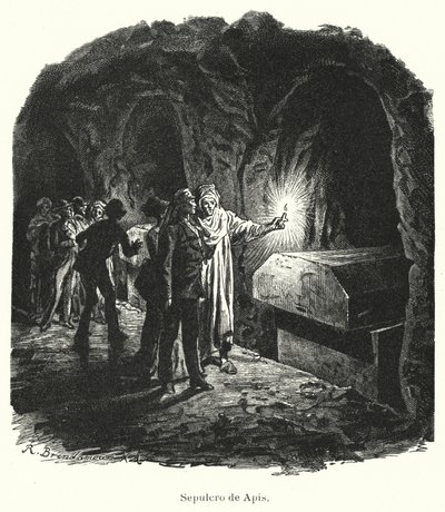Serapeum of Saqqara, grav av heliga Apis-tjurar som dyrkades i det antika Egypten (litho) av German School