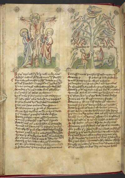 Sloane 361, f.26v Nebukadnessar ser ett träd i en dröm; korsfästelsen, från 