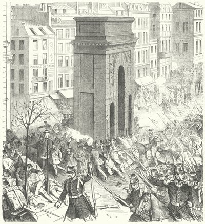 Soldater på gatorna i Paris under den franska statskuppen i december 1851 (gravyr) av German School