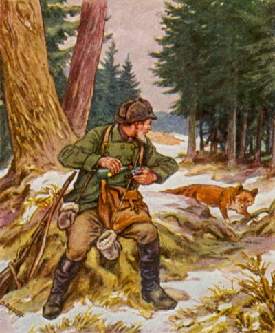 Sonntagsjager / Söndagsjägare (färglitografi) av German School