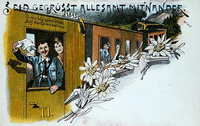 Souvenirhälsningsvykort, ca 1900 (lito i färg) av German School