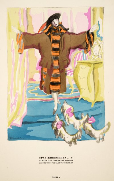 "Spazierengehen !", reklam för kostym av Hermann Gerson, från Styl, publicerad 1922 (pochoirtryck) av German School