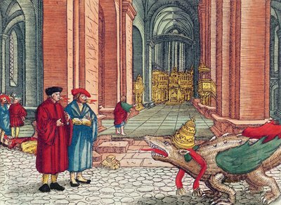 Tala i tungor, pingst, från Lutherbibeln, ca 1530 (färgat träsnitt) av German School