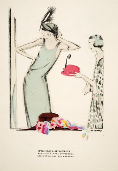 Spiegelein, Spiegelein .., hattar av Martha Lowenthal, från Styl, pub.1922 (pochoirtryck) av German School