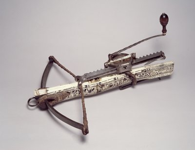 Sporting Armbow och Cranquin (stål och trä inlagda med horn och ben) av German School