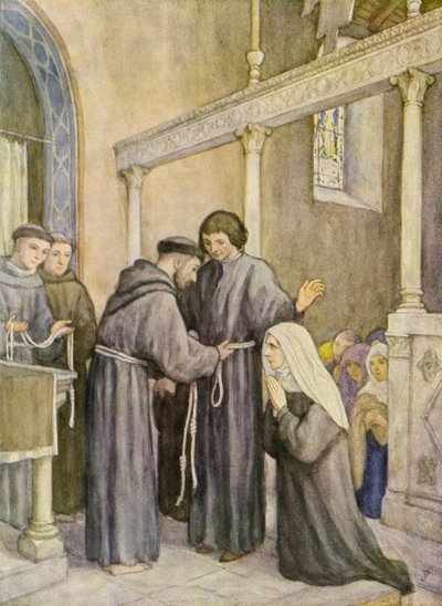 Franciskus och grundandet av Tredje Orden (färglitografi) av German School
