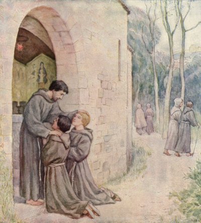 S:t Franciskus första uppdrag (färglitografi) av German School
