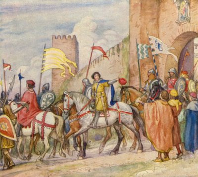 Franciskus av Assisi på väg till kriget (färglitografi) av German School