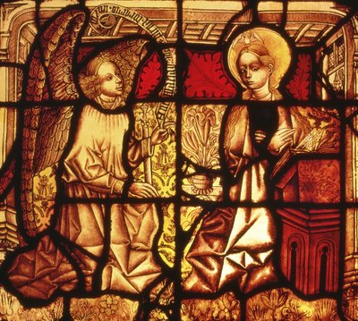 Målat glasfönster föreställande bebådelsen, tyska, c.1450 av German School