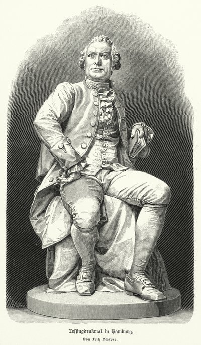 Staty i Hamburg av Fritz Schaper av den tyske dramatikern och filosofen Gotthold Ephraim Lessing (litho) av German School