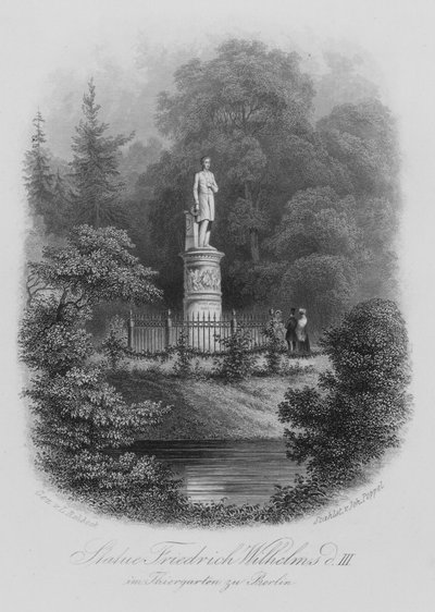 Staty av Fredrik Vilhelm III av Preussen i Tiergarten, Berlin (stålgravyr) av German School