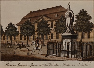 Staty av general von Ziethen i Wilhelm Platz, Berlin (färgetsning) av German School