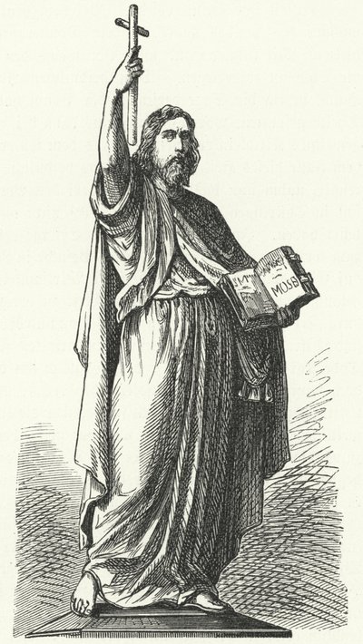 Staty av St Bonifatius (c675-754), anglosaxisk missionär till de germanska delarna av det frankiska riket, i Fulda (gravyr) av German School