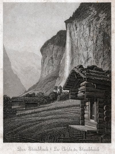 Staubbach vattenfall. (gravyr, ca 1830) av German School