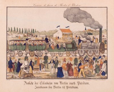 Ångjärnväg mellan Berlin och Potsdam, Neuruppiner Bilderbogen, c.1840 av German School