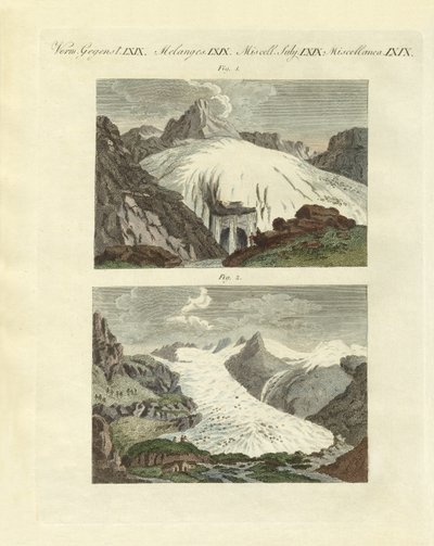 Konstiga glaciärer som födelsen av stora floder (färgad gravyr) av German School