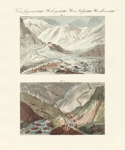 Konstiga pass i Schweiz (färgad gravyr) av German School