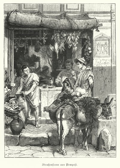 Gatubild i den antika romerska staden Pompeji (gravyr) av German School