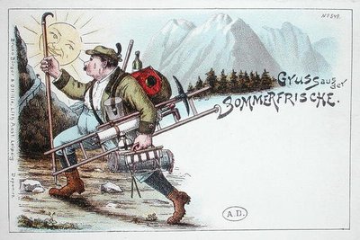 Sommarlovsvykort, sent 1800-tal eller tidigt 1900-tal (färg litho) av German School
