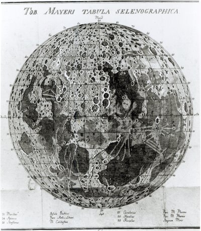 Månens yta, illustration från Selenotopographische Fragmente av Johann Hieronymus Schroeter, publicerad 1791 av German School