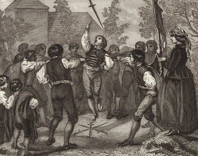 Svärddans, Dithmarschen, Schleswig-Holstein. Illustration för bildatlas (gravyr) av German School