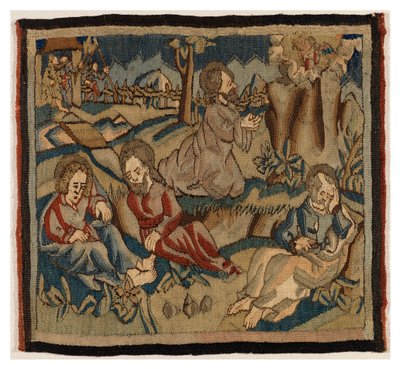 Gobelängpanel med scener från passionen från ett antependium, från Oberrheinland (ull och linne) av German School