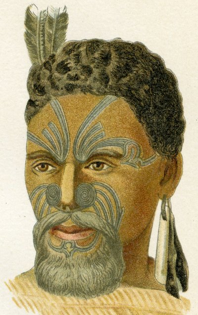 Tatuerat ansikte av en maorihövding, 1894 av German School