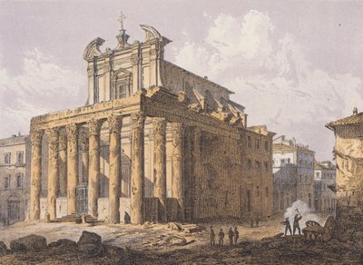 Templet för Antoninus och Faustina, Rom (färglitografi) av German School