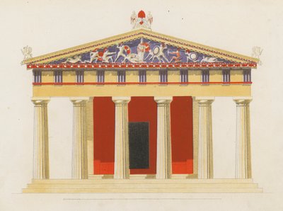 Templet i Aphaea, Aegina, Grekland (färglitografi) av German School