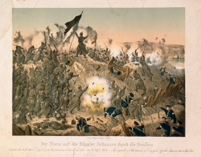 Slaget vid Dybboel i andra slesvigska kriget, den 18 april 1864, utgiven av Verlag A. Felgner, Berlin, 1864 av German School