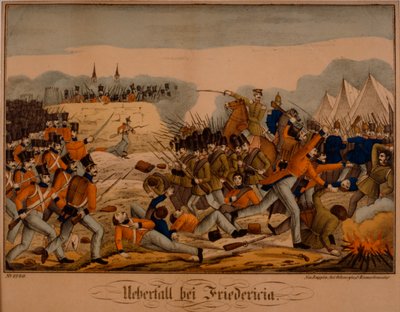 Slaget vid Fredericia under det första Schleswig War, 6 juli 1849, Neuruppiner Bilderbogen, utgiven av Oehmigke & Riemschneider, c.1850 av German School