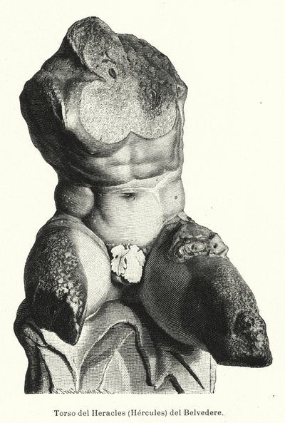 Belvedere Torso, romersk skulptur som traditionellt tros vara en representation av Hercules (litho) av German School
